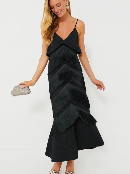 Alexis Dresses & Skirts - ALEXIS Black Fringe Tiered Maxi Dress with Spaghetti Straps